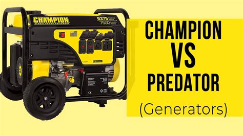 Predator vs champion generator. Predator Generator 4000 is a well-built conventional open-frame generator suitable for most of these purposes. It features a 212cc 6.5 HP air-cooled OHV engine providing a total power output of 4000 peak watts and 3200 running watts. The generator has got a standard set of power outlets. 