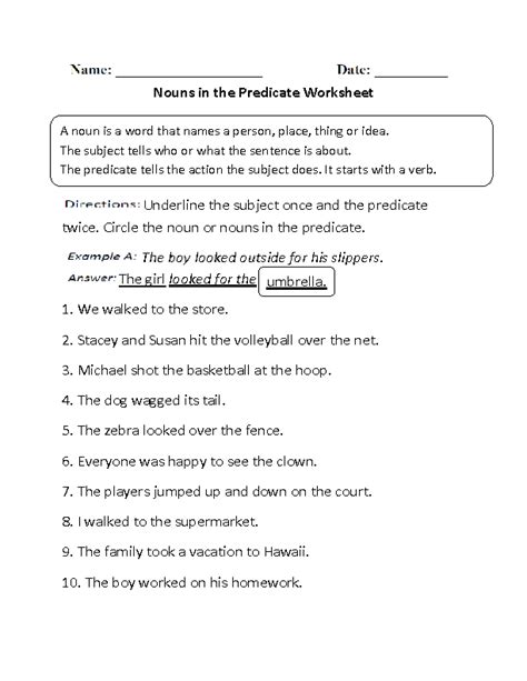 Predicate Noun Worksheet Predicate Nominative And Predicate