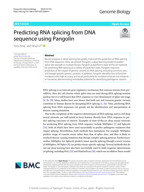 Predicting RNA splicing from DNA sequence using Pangolin.