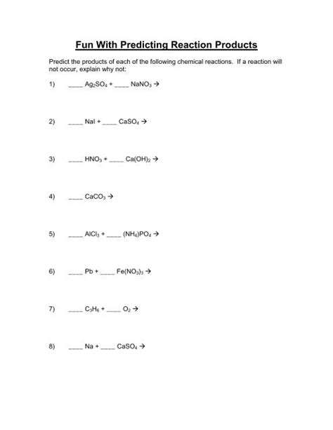 Predicting Reaction Products Worksheet Answers