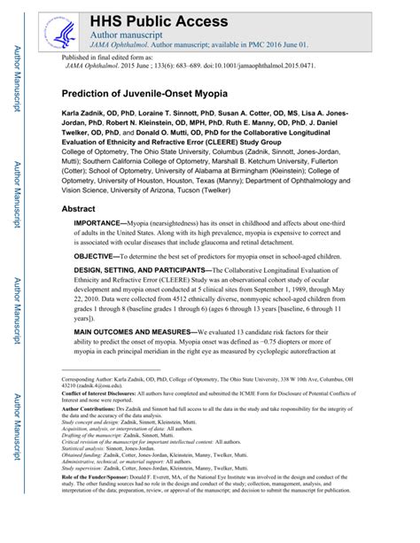 Prediction of Juvenile-Onset Myopia - PMC - National …