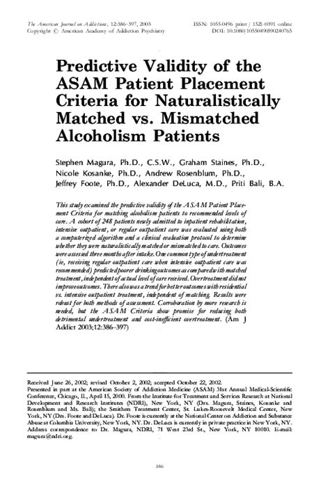 Predictive validity of the ASAM Patient Placement Criteria for