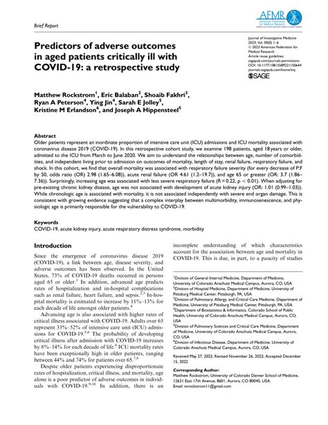 Predictors of adverse outcomes in aged patients critically ill with ...