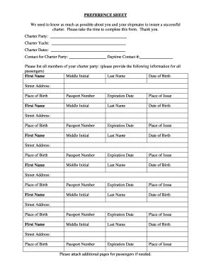 Preference Sheet Template Form Fill Out and Sign Printable PDF