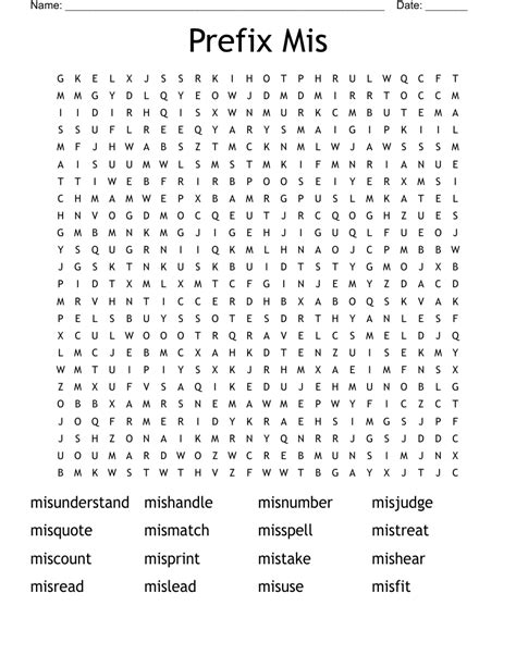 Prefix Mis Word Search WordMint