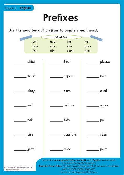 Prefix under worksheet.  An exercise then has learners use words with the prefi...