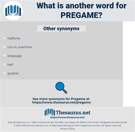 Find all the synonyms and alternative words for pregame at Synonyms.com, the largest free online thesaurus, antonyms, definitions and translations resource on the web. . 