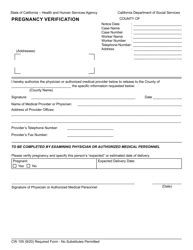 Pregnancy Verification California Form Fill Out and Sign Printable