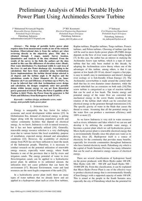 Preliminary Design portable hydro turbine