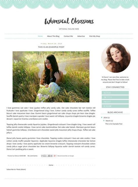 Premade Blogger Template Simple Clean Pastel Blog Design Blog Theme