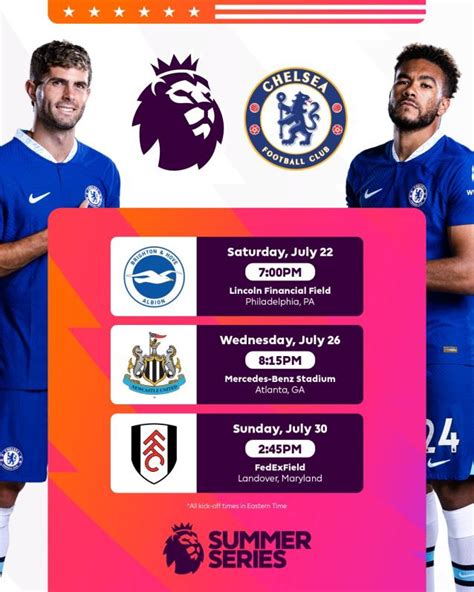 Premier league usa. Sunday, July 23. Fulham vs Brentford, in Philadelphia, PA; 4PM: Find Tickets. Newcastle vs Aston Villa, in Philadelphia, PA; 7PM: Find Tickets. … 