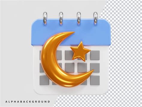 Premium PSD Calendar with a crescent and star on the calendar.