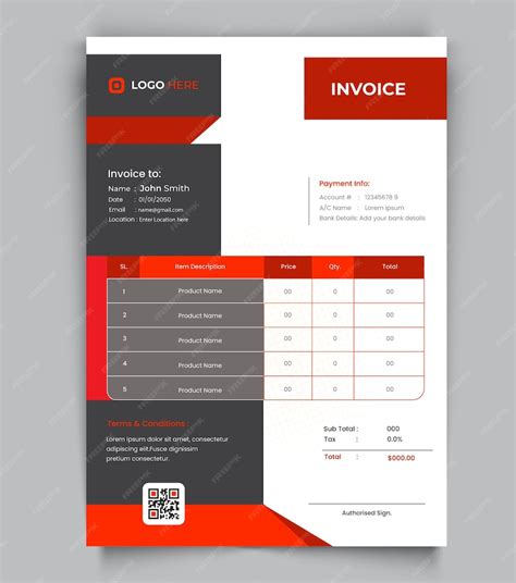 Premium PSD Minimal red invoice template design