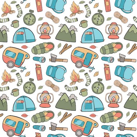 Premium Vector Camping pattern in flat design style