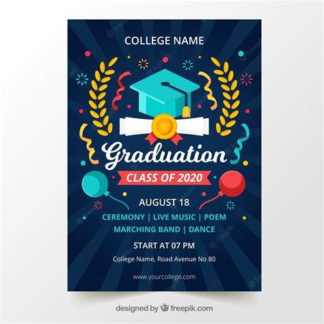 Premium Vector Graduation invitation template with flat design