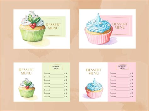 Premium Vector Vector Dessert Menu Template Set With Watercolor Cupcakes