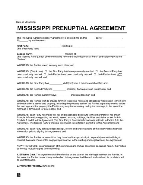 Prenuptial Agreements in Mississippi DivorceNet