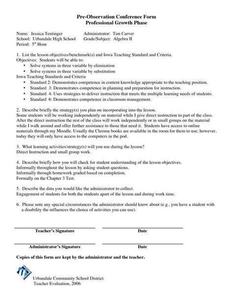 Preobservation Form Oct 2013