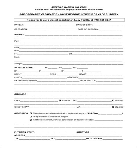 Preoperative Clearance Template