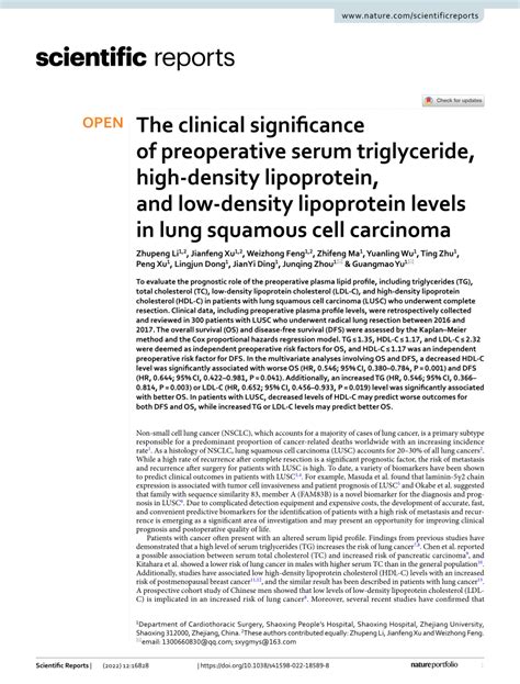 Preoperative Serum Triglyceride to High-Density Lipoprotein Cholesterol ...