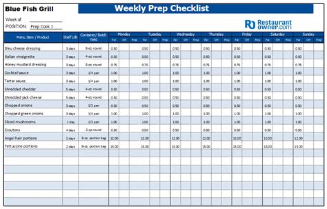 Prep List Template Excel
