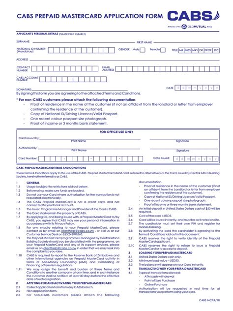 Prepaid MasterCard Application Form PDF Master Card Debit Card
