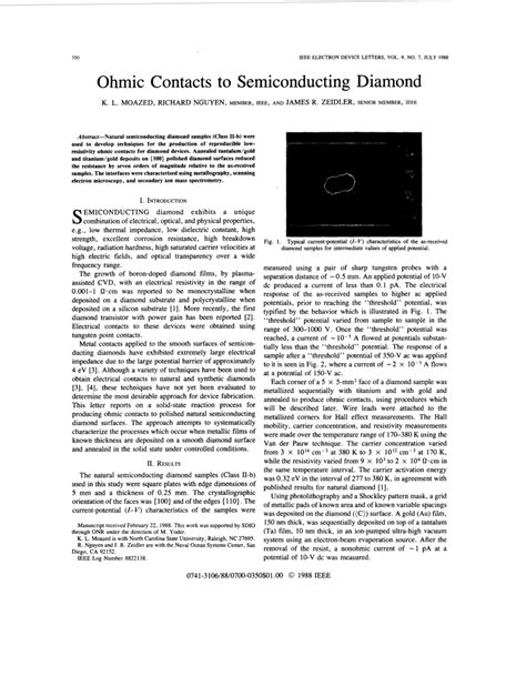 Preparation of ohmic contacts to semiconducting diamond