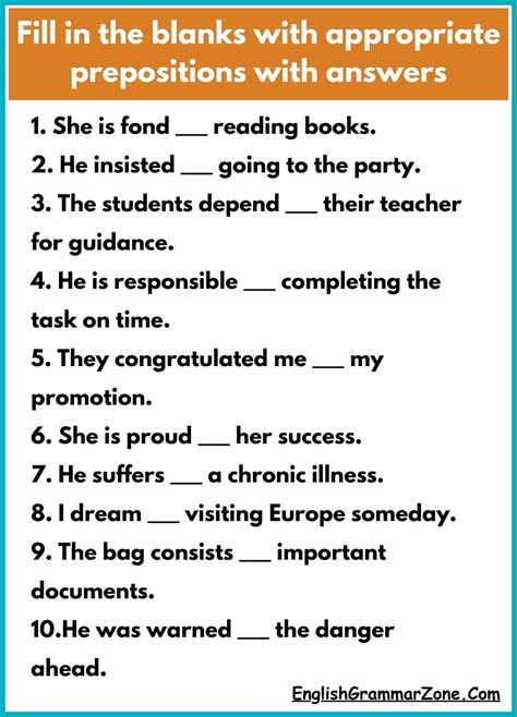 Preposition PRACTICE EXERCISES with Answers How to FILL IN THE BLANKS