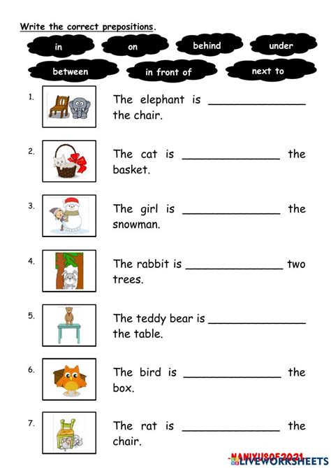 Prepositions of place in front of behind next to between worksheet