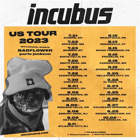 Presale Codes for Incubus US Tour 2023 with Badflower and Paris Jackson