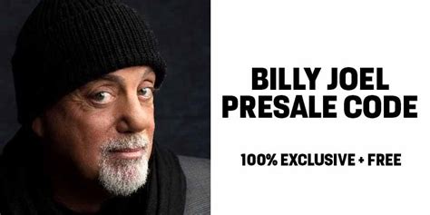 Presale code billy joel. Jul 13, 2023 · JUST ANNOUNCED: The final shows of the @billyjoel monthly residency continue with the addition of the Jan 11, 2024 show at The Garden. Access presale tickets starting this Wed, Jul 19 at 10am with code SOCIAL. Tickets go on sale to the general public on Fri, Jul 21 at 10am. 