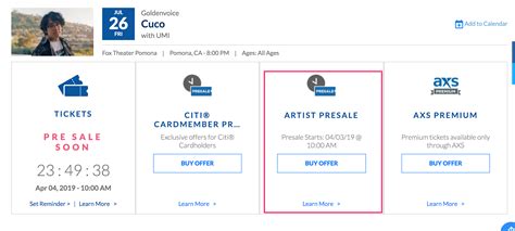 Citi Card presale tickets. If you have a Citi credit card or Citi MasterCard debit card, the Citi presale code is the first six digits of your account number on the front of your card without the dashes. You need to use the same card for purchasing the tickets. Citi Preferred tickets. All you’ll need is a Citi credit card to buy your tickets.. 