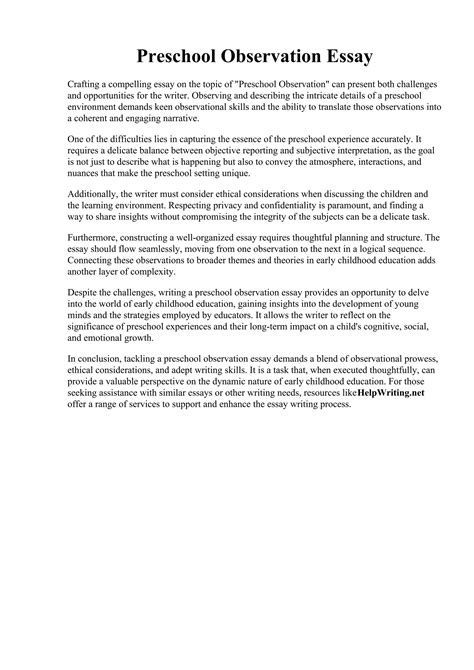 Preschool Observation Essay Example