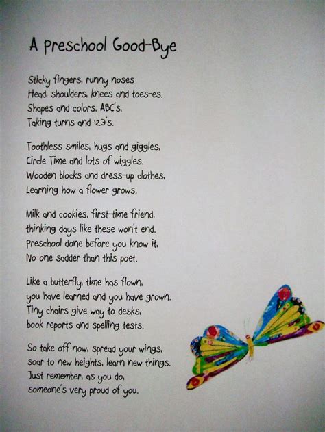 Preschool goodbye poem from teacher. Things To Know About Preschool goodbye poem from teacher. 