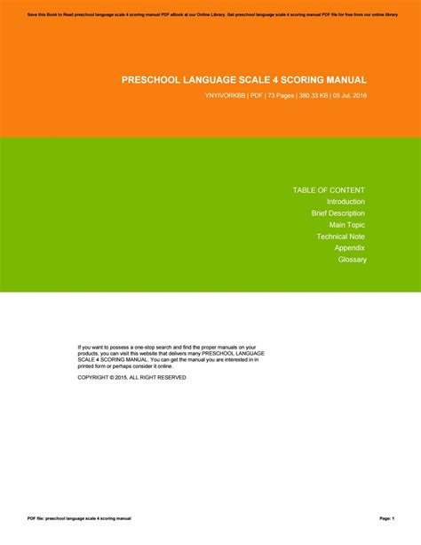 Preschool language scale 4 spanish scoring manual. - Kymco grand dink 250 service repair manual.