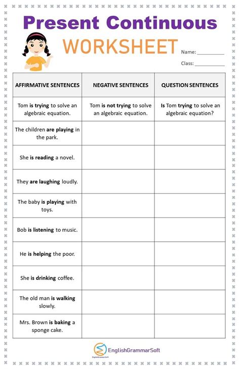 Present Continuous Tense Worksheets with Answers EnglishGrammarSoft