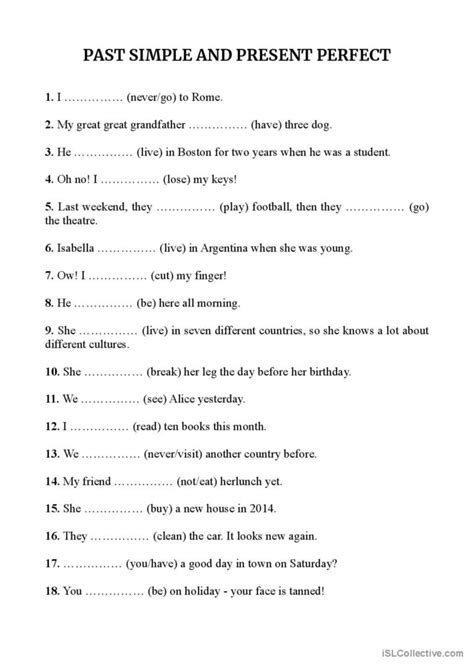 Present Perfect or Simple Past Exercises: Boşluk Doldurma Worksheet PDF .
