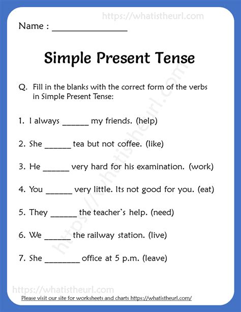 Present Simple Tense Worksheet For Grade 3
