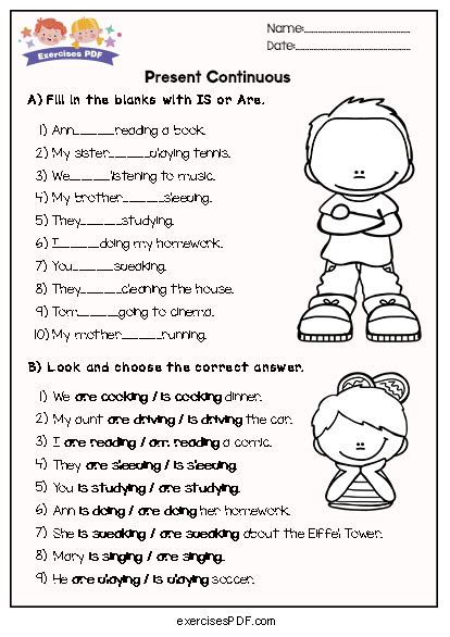 Present continuous exercises with pictures pdf