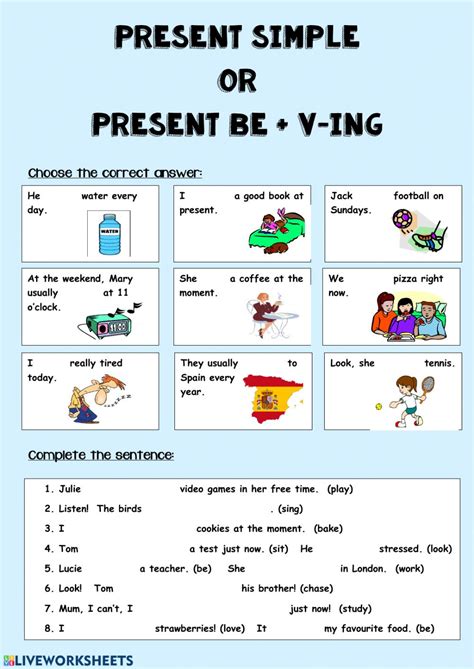 Present simple or present continuous Interactive worksheet
