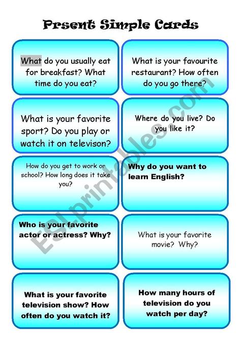 Present simple speaking.  These conversation cards encourage students to Re...