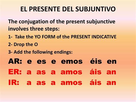 Presente del subjuntivo in english.  Subjunctive (Present Subjunctive) Conjugati...