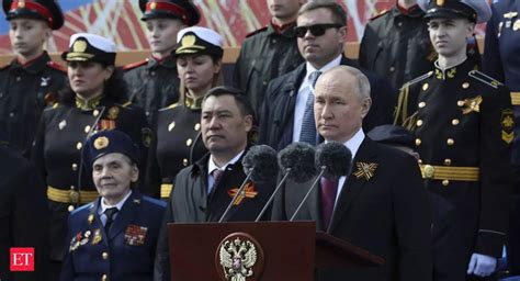 President Vladimir Putin addresses parade on Red Square, says “a real war” has been unleashed against Russia