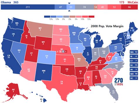 Presidential Election of 2008, Electoral and Popular Vote Summary