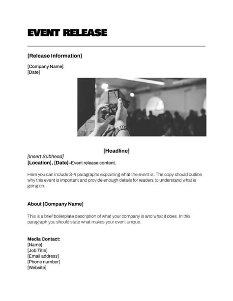 Press Release Template free in google docs format easily export to doc