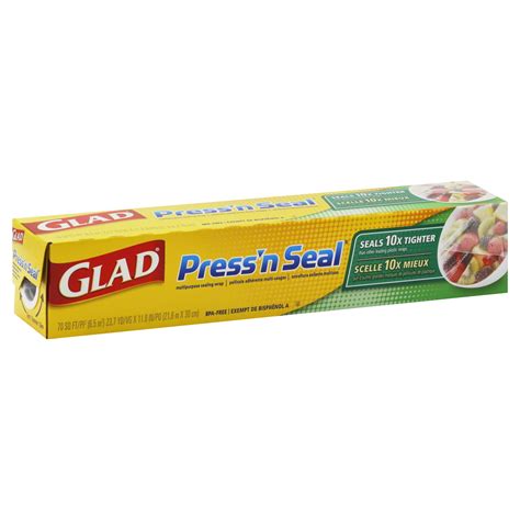 Press and seal wrap. Glad Press'n Seal 70sq ft. Glad Press'n Seal 70sq ft. SKU:OKGLPS70S. $14.79 AUD. Default Title. Sold out. ByGlad. Glad Press 'n Seal uses Griptex technology to protect food with a leak proof and airtight seal. Great for storing and protecting leftovers, this multipurpose wrap seals tightly onto a variety of surfaces, such as paper, plastic ... 