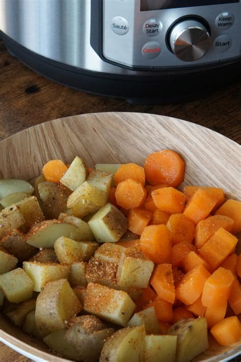 Pressure cooker potatoes and carrots.  To add contrasting sharpness to each bite, ...