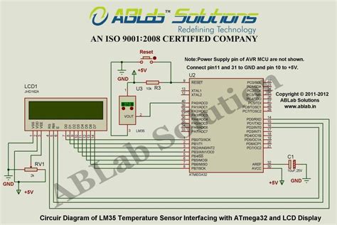 Pressure sensor interfacing with atmega32.  The ATmega32 reads the analog temperature val...