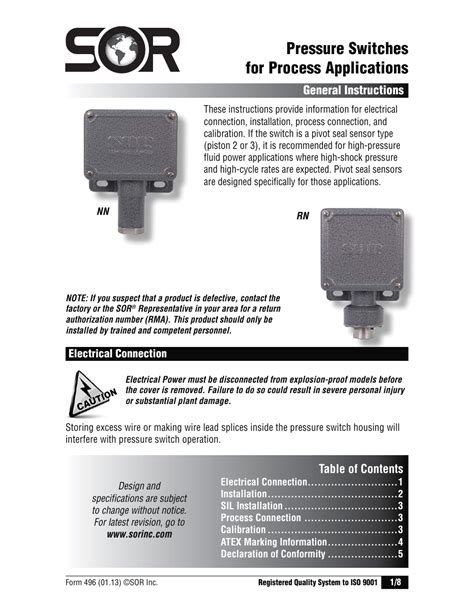 Pressure switch sor control devices manual. - Business letter guide for middle school students.