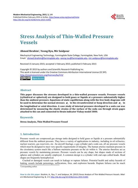 Pressure vessel stress analysis.  Abstract This paper discusses the stresses ...